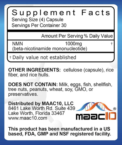 MAAC10 NMN Supplement 1000mg Pure Nicotinamide Mononucleotide