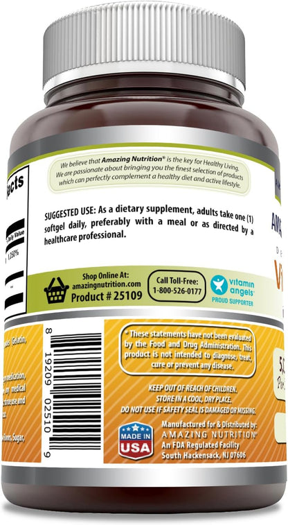 Amazing Formulae Vitamin D3 5000 IU with Olive Oil Softgels, 180 Count