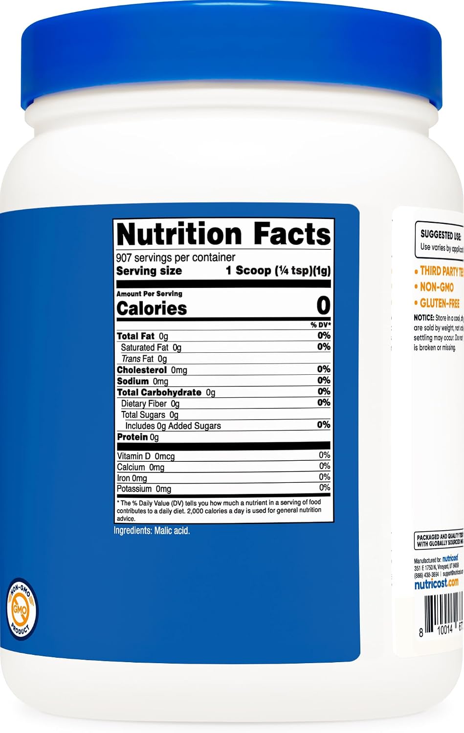 Nutricost Malic Acid Powder 907 g (2 lb) - Gluten-free, Non-GM - görsel 5