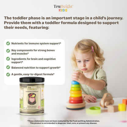 TruHeight Toddler Advanced Formula+ (Vanilla) – Toddler Nutritional Drink with 16 Vitamins, Protein & Probiotics for Ages 1-3