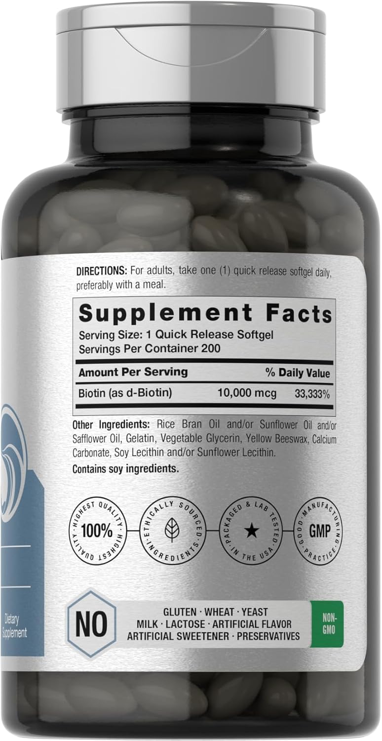 Horbäach Biotin 10,000 mcg - 200 Soft gel capsule Capsules - Vitamin B7 Supplement - görsel 2
