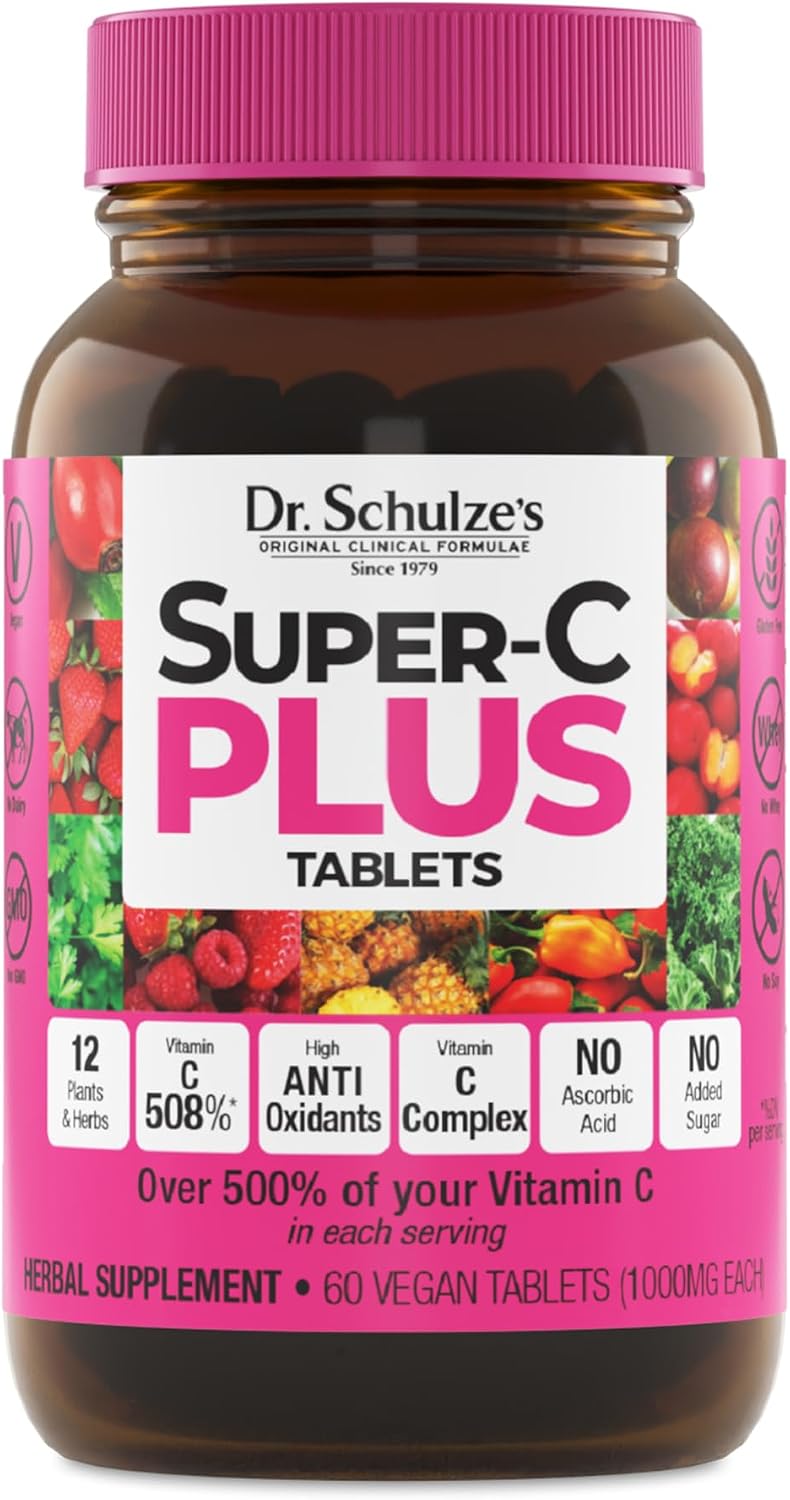 Dr. Schulze's Super-C Plus - High-Potency Vitamin C Supplement with Superfoods - 60 Chewable Tablets (20 Servings) - görsel 1