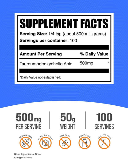 BulkSupplements.com TUDCA Powder - Tauroursodeoxycholic Acid, 500mg per Serving, 50g