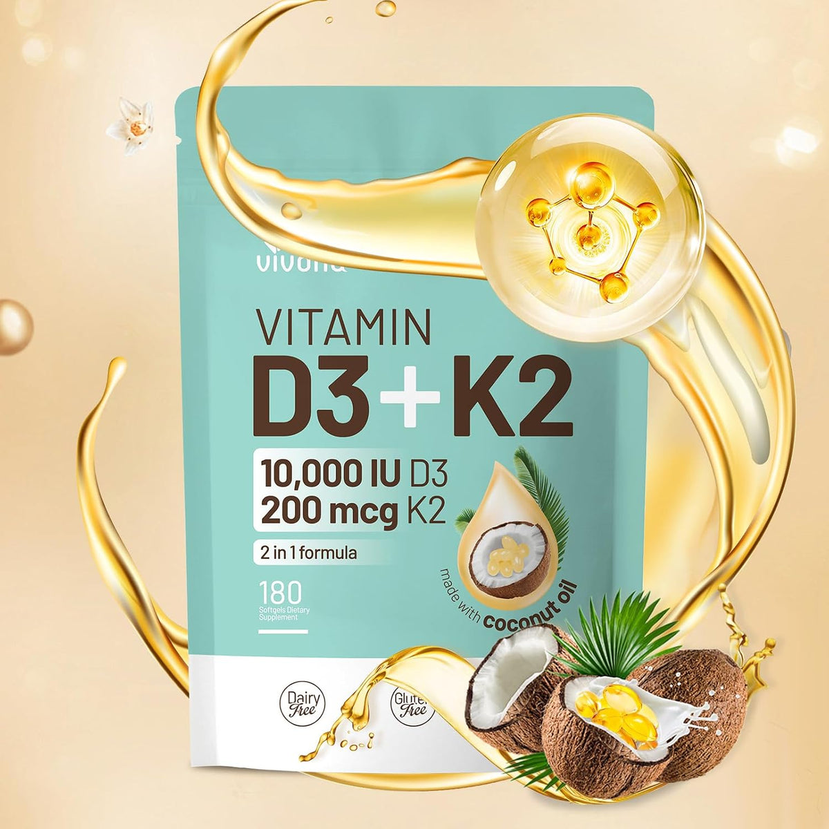 VivoNu Vitamin D3 K2 10000 IU with MK-7 - 300 Soft gel capsules - görsel 10