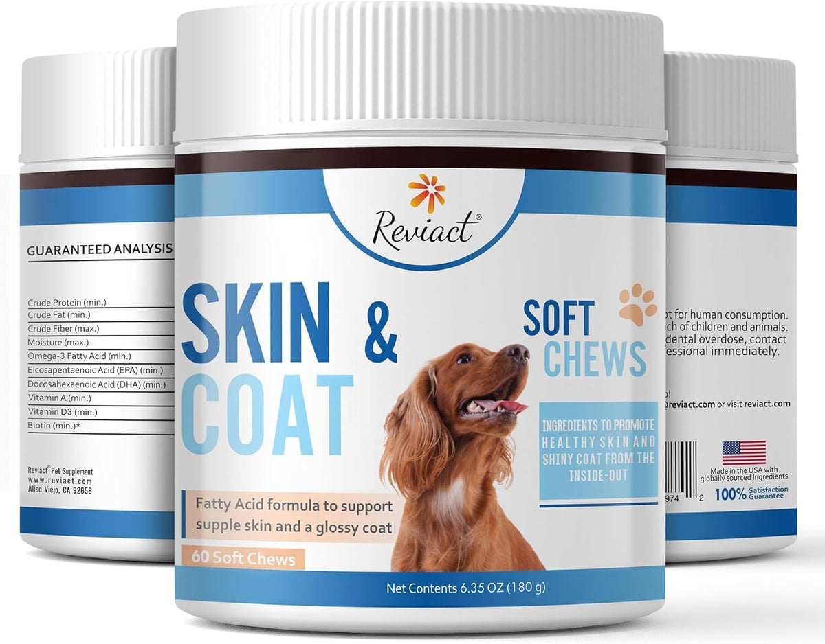 Skin and Coat Supplement for Dogs, Omega-3 Fish Oil Chews for Dogs with DHA EPA Omega-3 and Biotin, Anti-Shedding Treats for Thick and Shiny Coat, 60 Beef Flavoured Canine Soft Chews - görsel 2