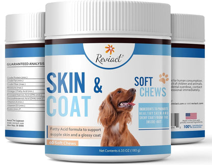 Skin and Coat Supplement for Dogs, Omega-3 Fish Oil Chews for Dogs with DHA EPA Omega-3 and Biotin, Anti-Shedding Treats for Thick and Shiny Coat, 60 Beef Flavoured Canine Soft Chews