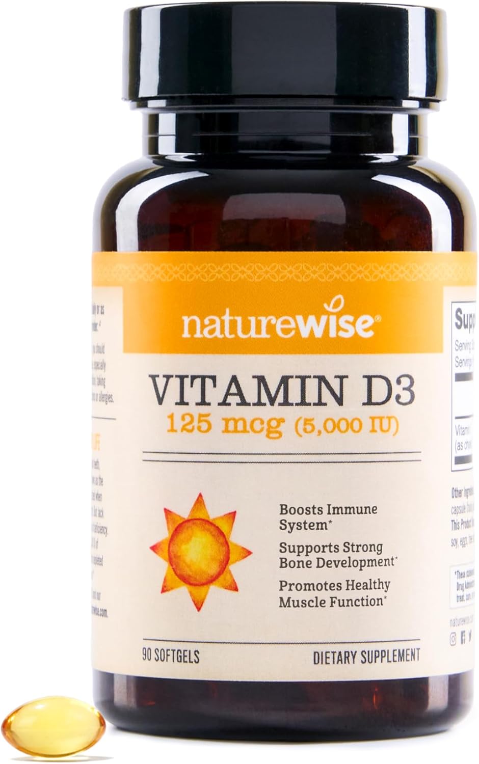 NatureWise Vitamin D3 5000 IU with Organic Olive Oil, 90 Softgels - görsel 1