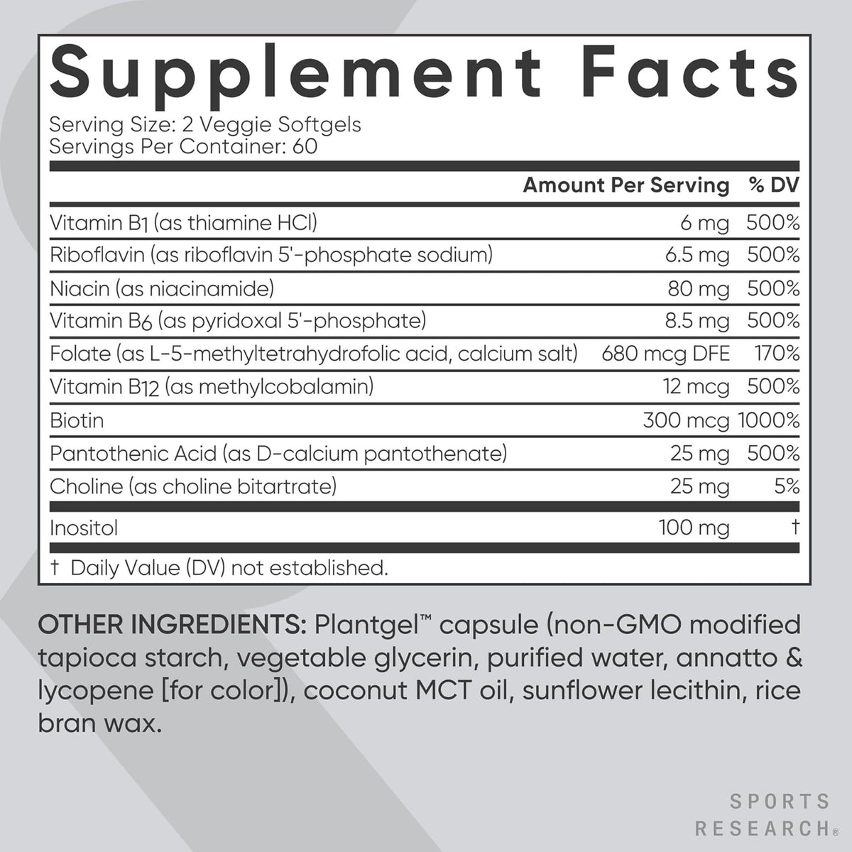 Sports Research Vitamin B-Complex - Full Spectrum B Vitamins with Methylated B12 & Folate, 120 Vegan Softgels - görsel 5