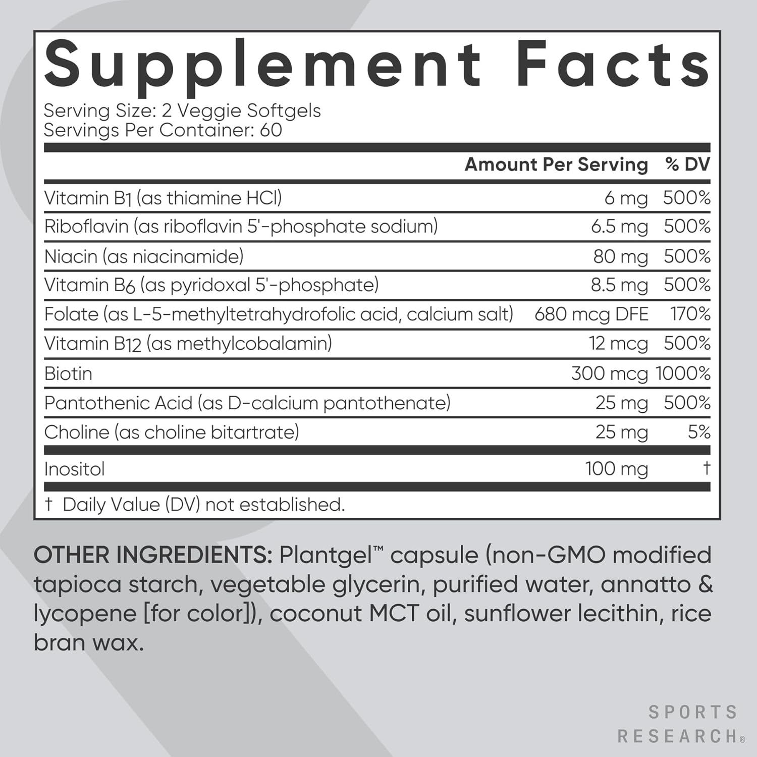 Sports Research Vitamin B-Complex - Full Spectrum B Vitamins with Methylated B12 & Folate, 120 Vegan Softgels - görsel 5