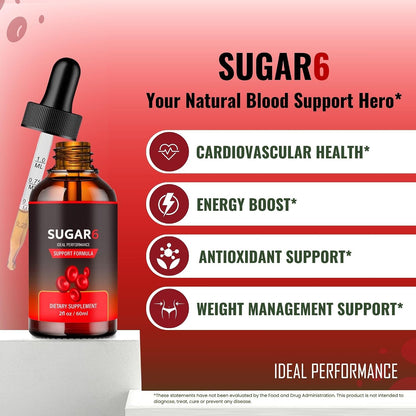Sugar6 Drops, Sugar 6 Blood Support Supplement Liquid Drops - Maximum Strength, Sugar 6 Health and Wellness All Natural Advanced Formula Drops, Sugar 6 Liquid Drops Reviews (1 Pack)