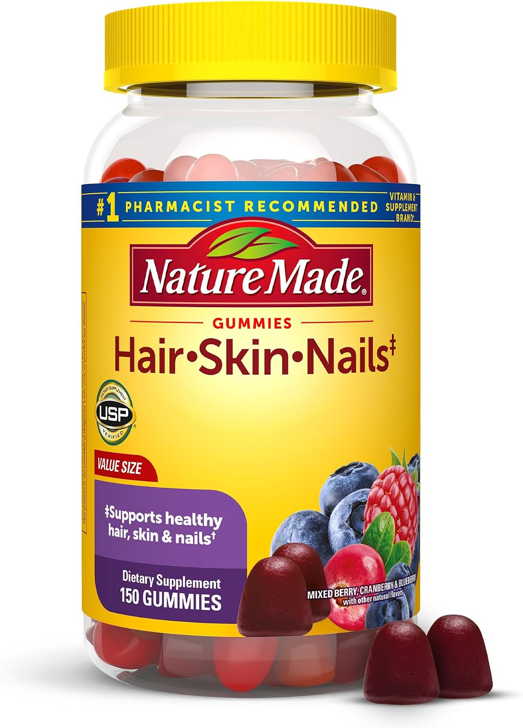 Nature Made Hair, Skin and Nails Biotin Gummies - 2500 mcg - 150 Gummies (75-Day Supply) - görsel 1