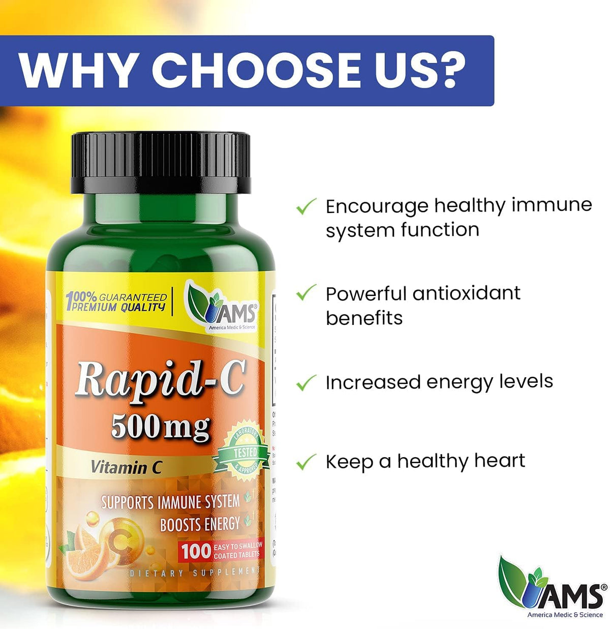America Medic & Science Rapid-C 500mg Vitamin C Supplement (3 Pack of 100 Tablets) - görsel 6