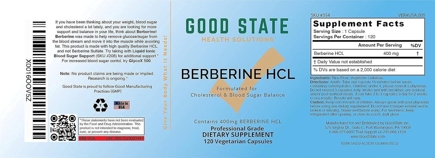 Good State Berberine HCL 400mg, 120 Vegetarian Capsules - görsel 4