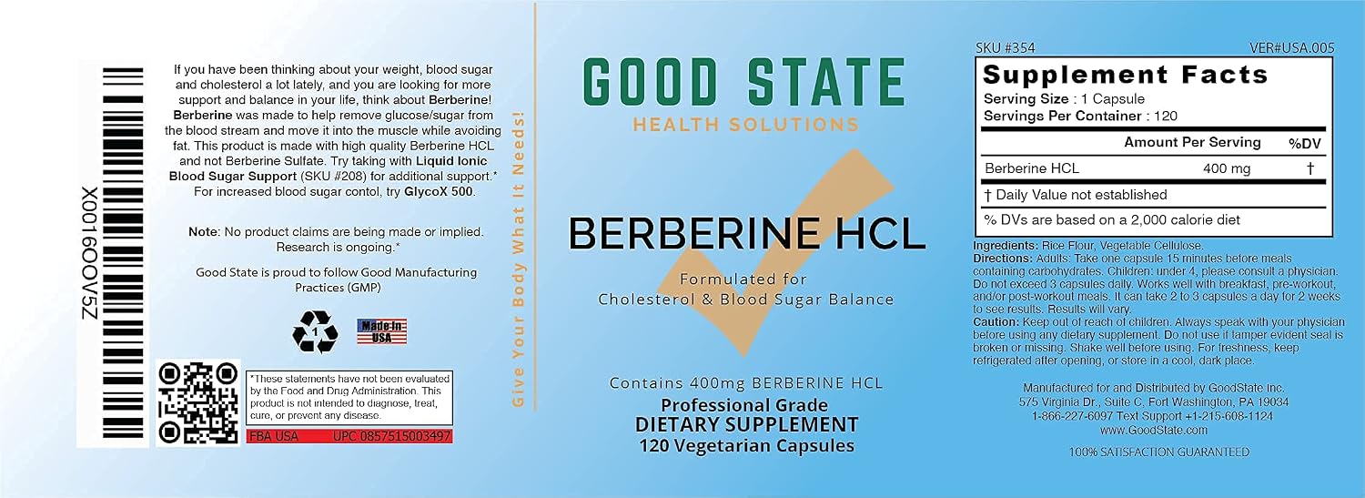 Good State Berberine HCL 400mg, 120 Vegetarian Capsules - görsel 4