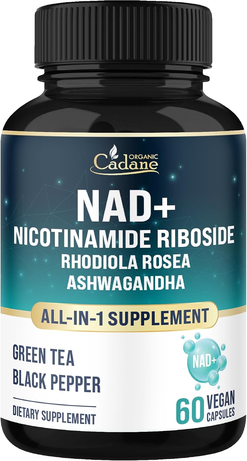 Organic Cadane Nicotinamide Riboside Food Supplement with Rhodiola Rosea, Ashwagandha & Green Tea – 60 Capsules - görsel 1