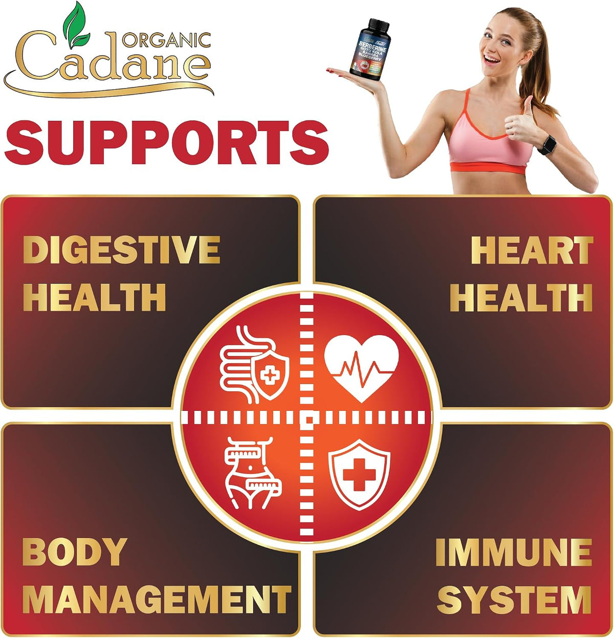 Cadane Premium Berberine Extract - 10-in-1 Supplement with Gotu Kola, Banaba Leaf, Vitamins D3 & C - 150 Vegetable Capsules for Immune and Digestive Support - görsel 5