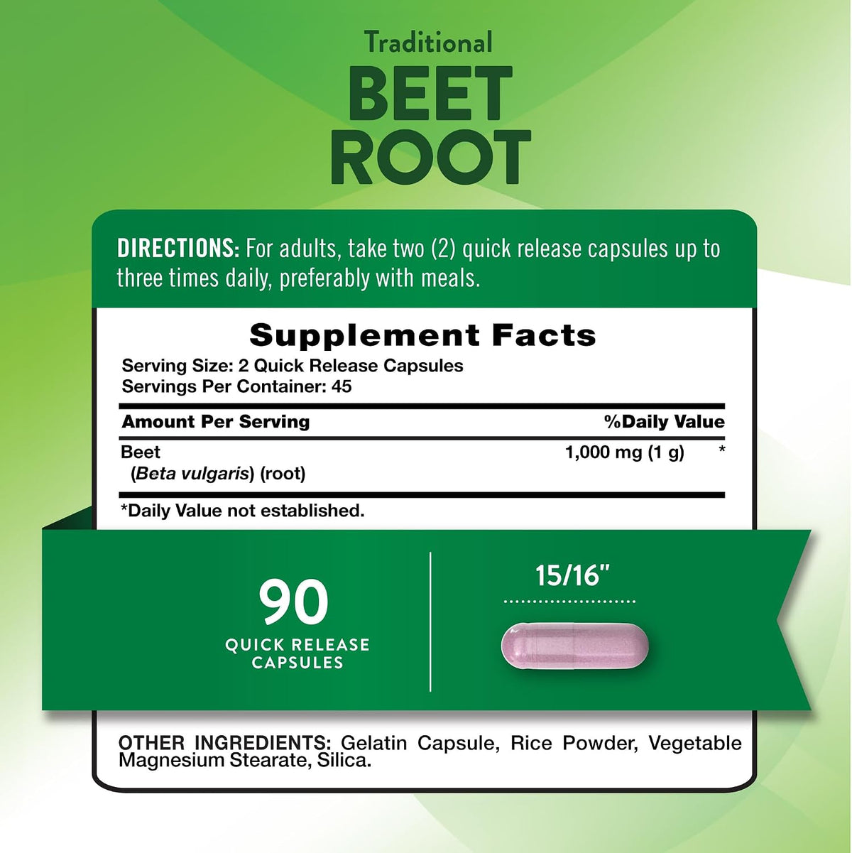 Nature's Truth Beet Root Capsules, 1000mg, 90 Capsules - görsel 2