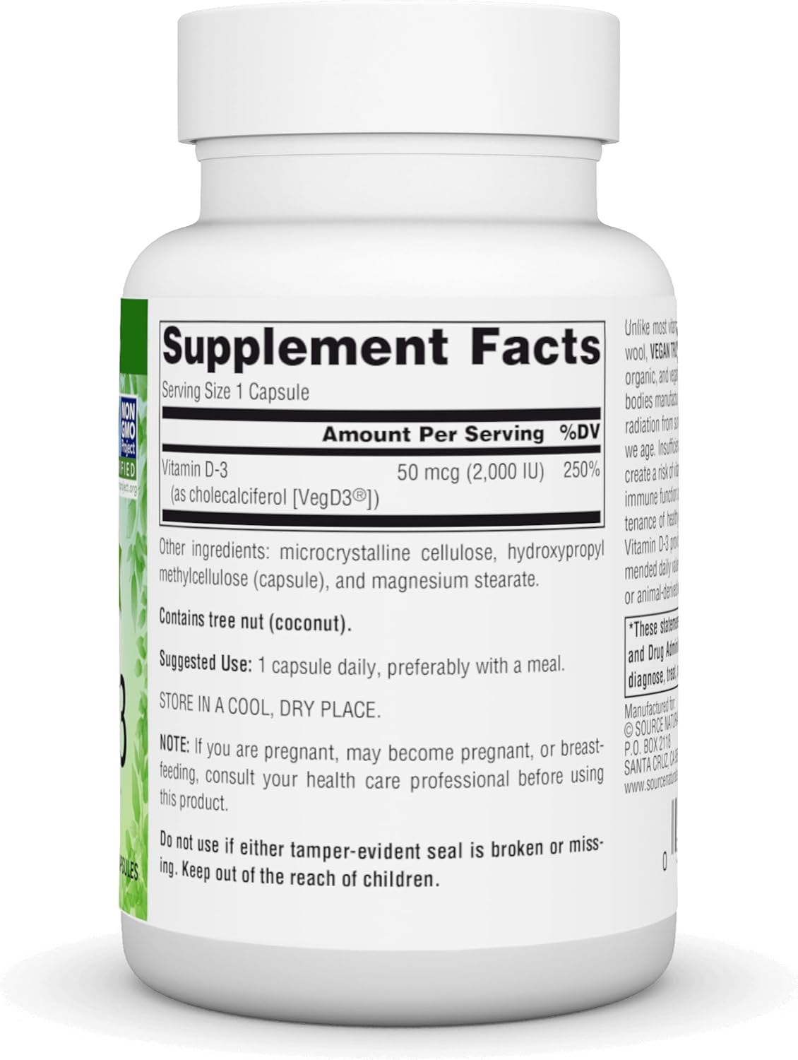 Source Naturals Vegan True Non-GMO Vitamin D-3, 2000 IU - 90 Capsules - görsel 2