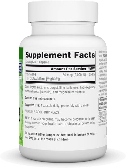 Source Naturals Vegan True Non-GMO Vitamin D-3, 2000 IU - 90 Capsules