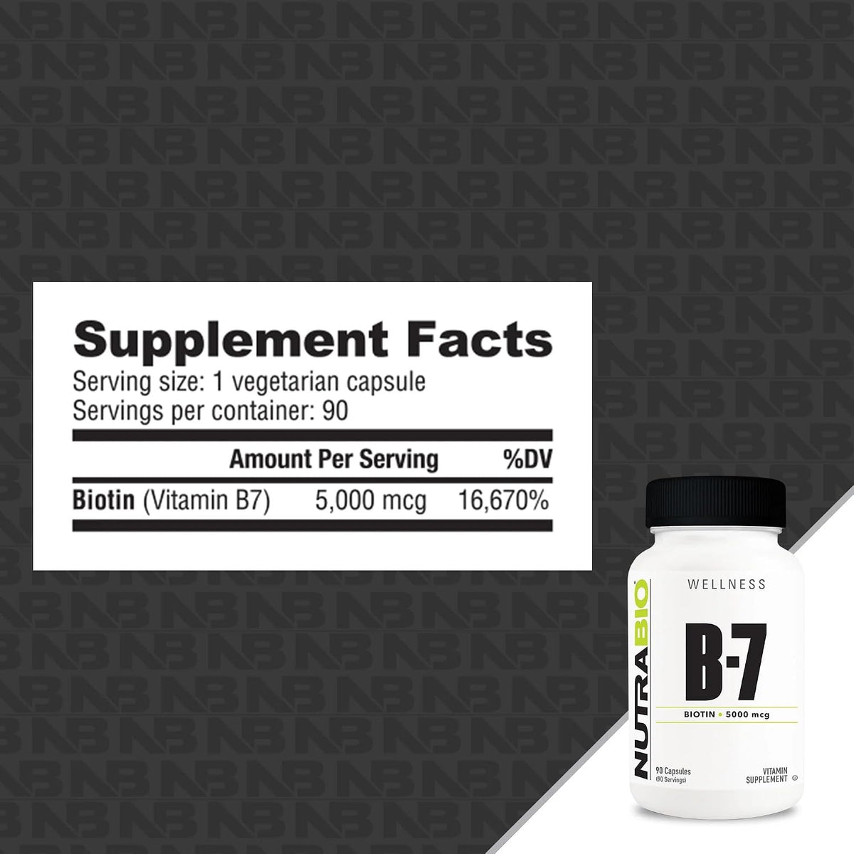 NutraBio Biotin (Vitamin B7) Supplement, 5000mcg – 90 Vegetable Capsules - görsel 2