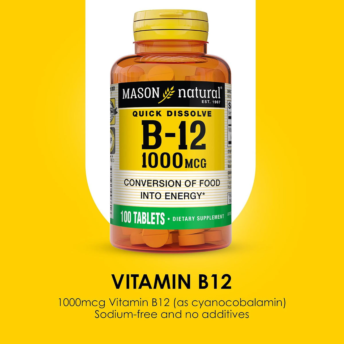 Mason Natural Vitamin B12 1000 mcg Quick Dissolve Tablets, 100 Tablets - görsel 4