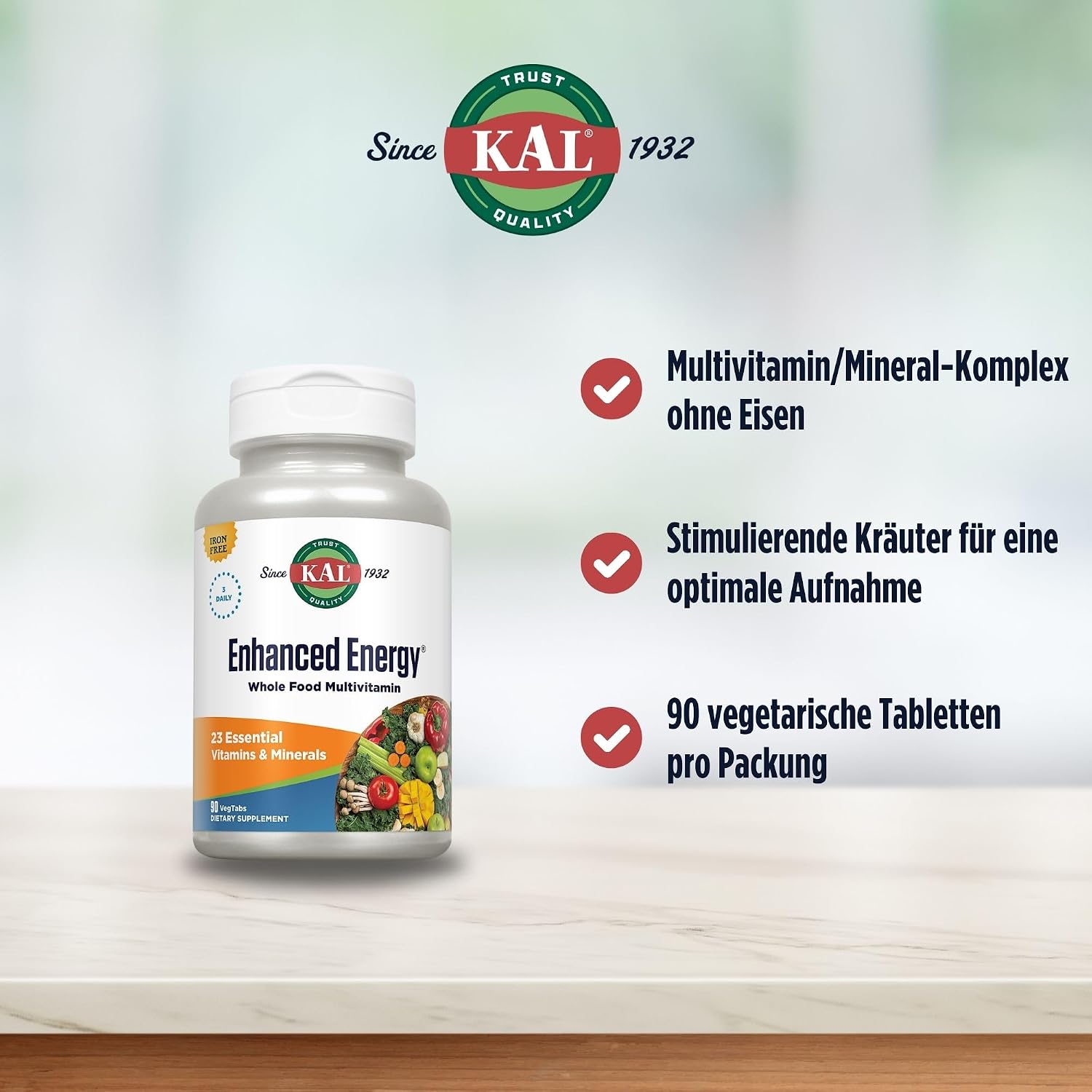 KAL Enhanced Energy Iron Free Tablets, 90 Count - görsel 3