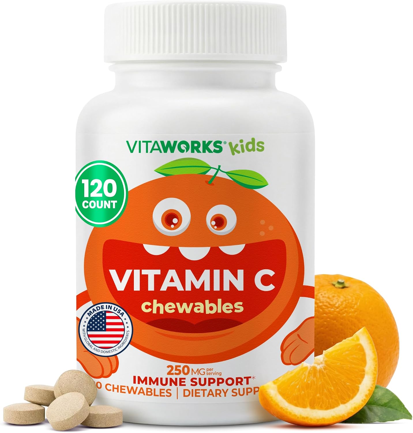 VitaWorks Kids Vitamin C Chewable Tablets, 250mg, 120 Chewable Tablets - görsel 1