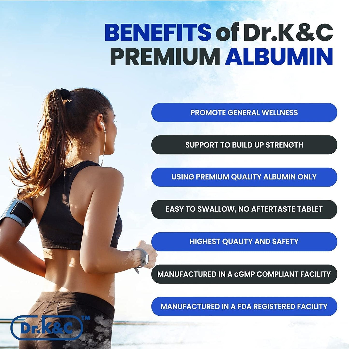 Dr.K&C Premium Albumin Protein Supplement 1000mg, 1 Bottle (120 Tablets), Daily Energy & Wellbeing Support - görsel 4