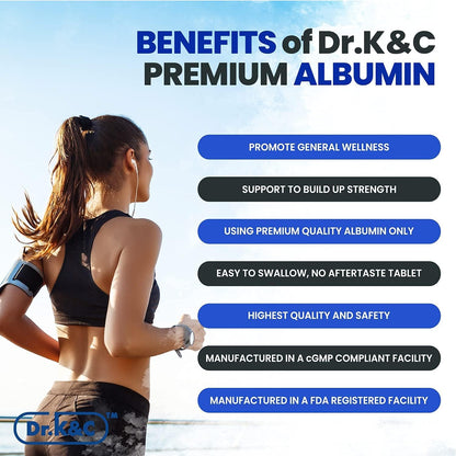 Dr.K&C Premium Albumin Protein Supplement 1000mg, 1 Bottle (120 Tablets), Daily Energy & Wellbeing Support