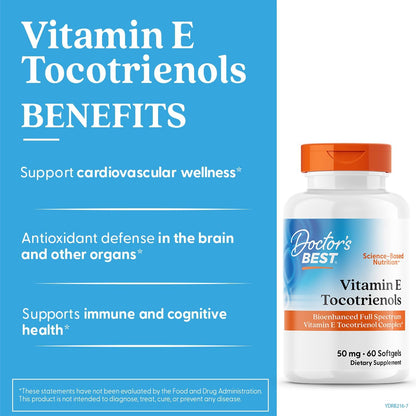 Doctor's Best Vitamin E Tocotrienols - TocoGaia ULTRA Full Spectrum Vitamin E Complex, 60 Softgels