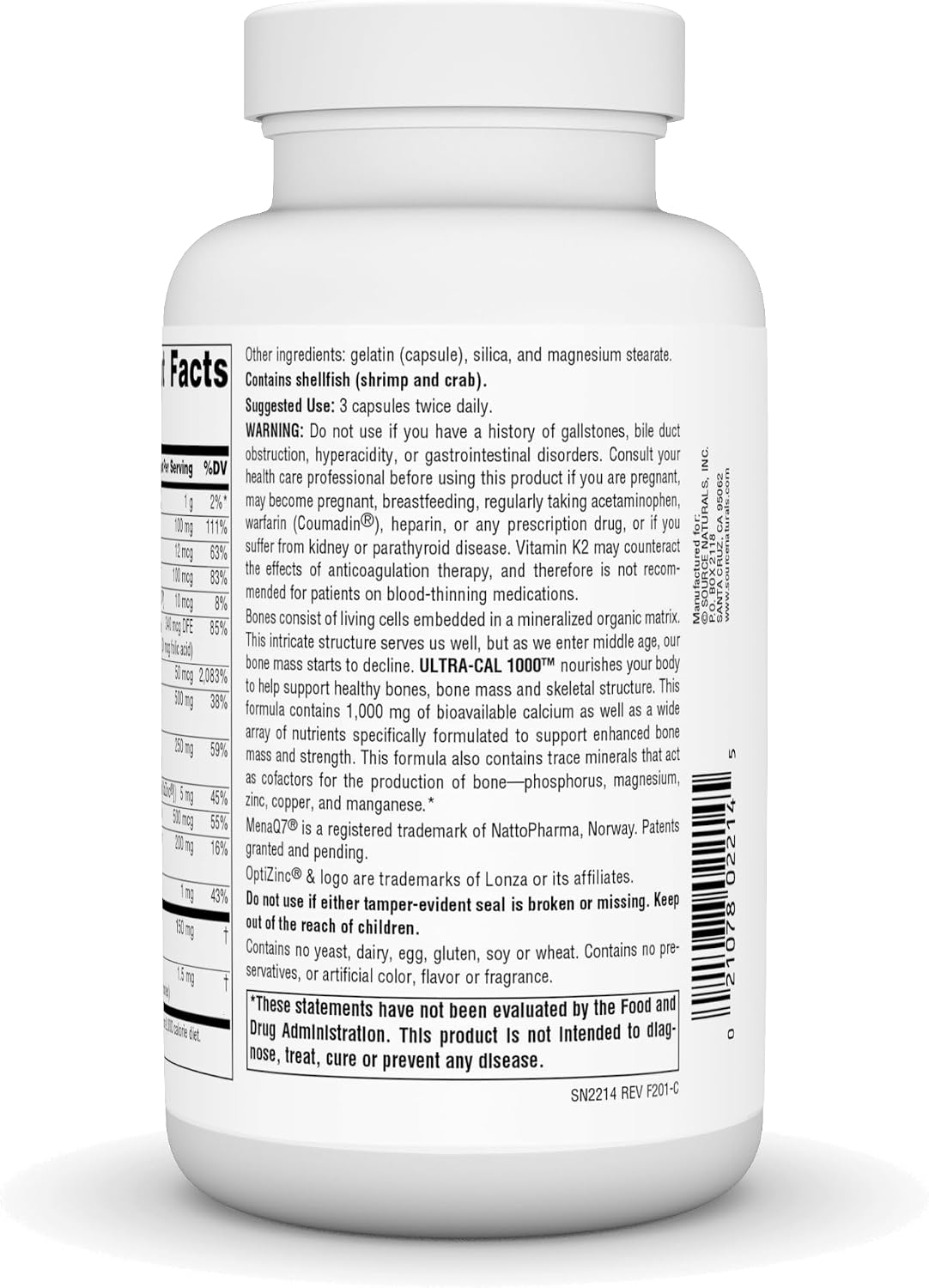 Source Naturals Ultra-Cal 1000, Comprehensive Bone Health – 120 Capsules - görsel 3