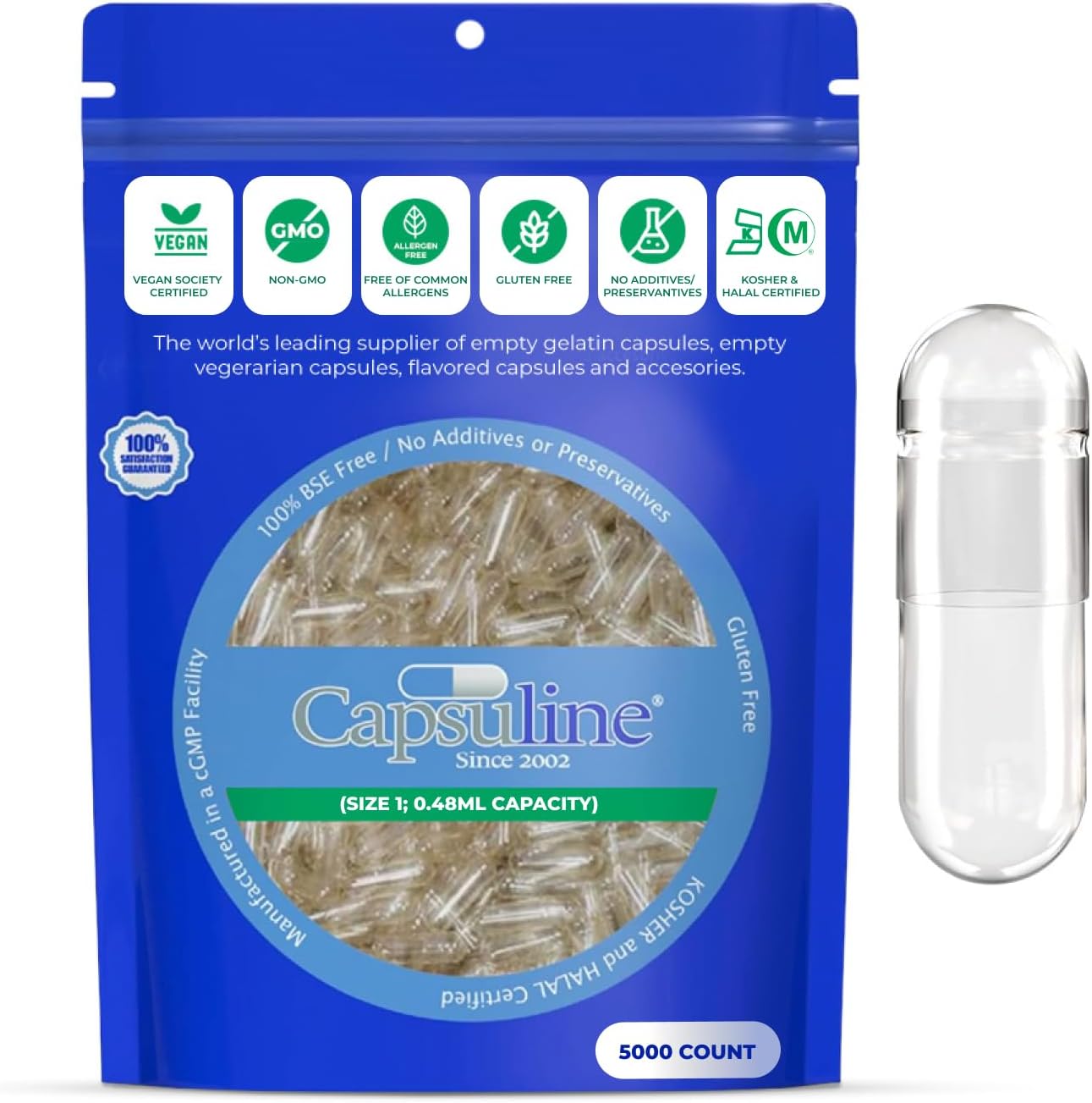 Capsuline Clear Size 1 Empty Vegetarian Capsules 1000 Count - görsel 8