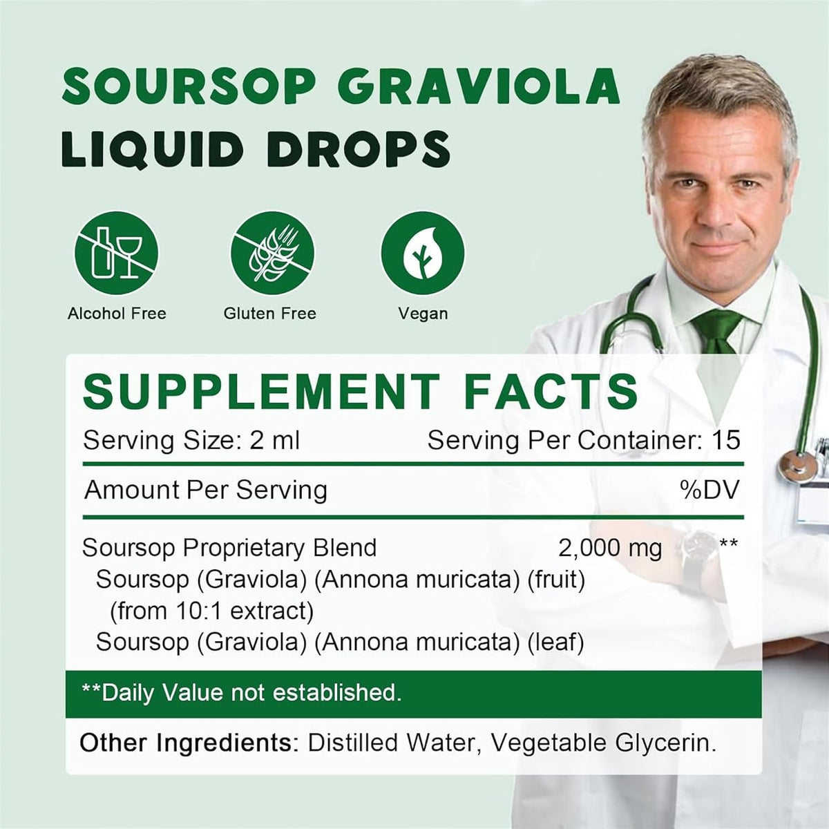 Soursop Graviola Liquid Drops 2000mg - Organic Pure Extract, Antioxidant & Immune Support, 30ml - görsel 6