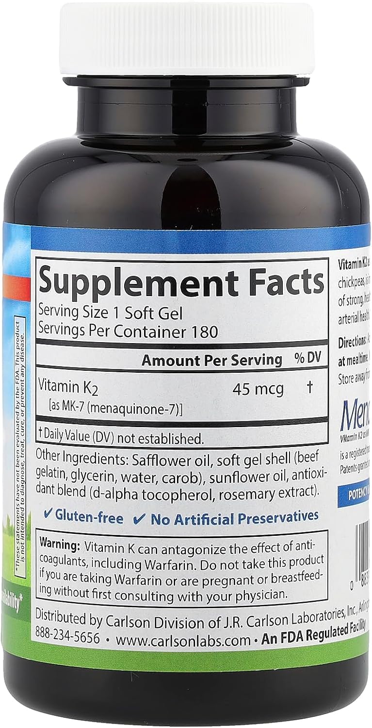 Carlson Labs Vitamin K2-7 45 mcg Mineral Supplement Softgels, 180 Count - görsel 2