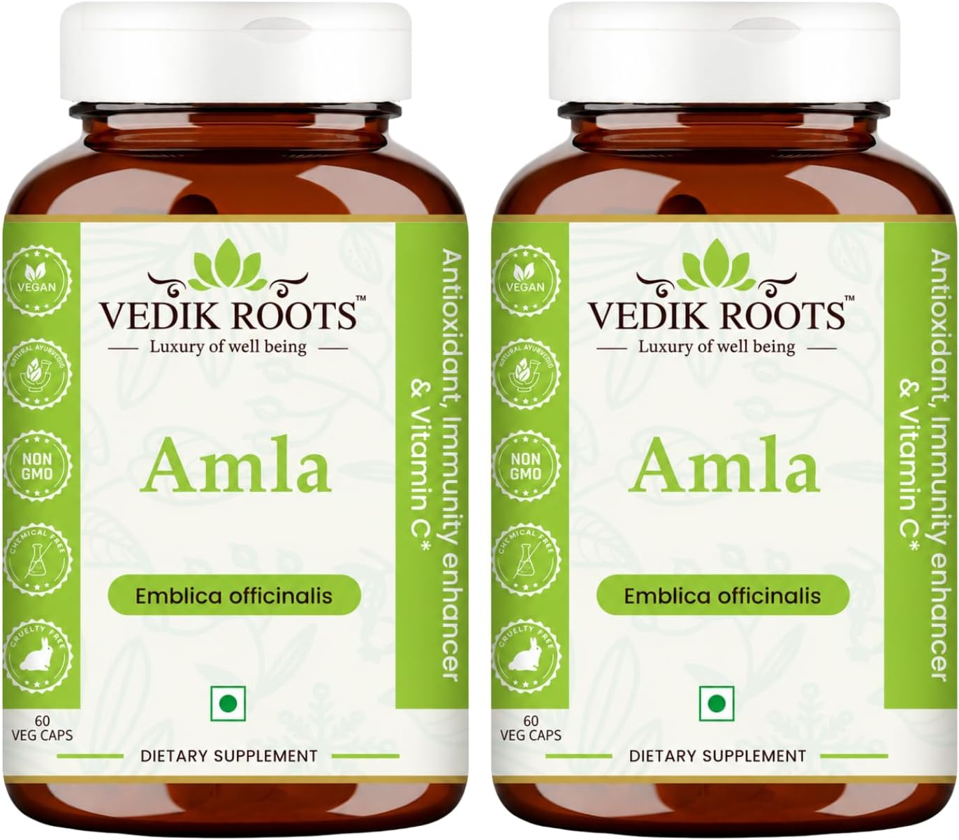 VEDIKROOTS Organic Amla Capsules – Natural Vitamin C Supplement for Immune & Hair Health (60 Capsules, Pack of 2) - görsel 1