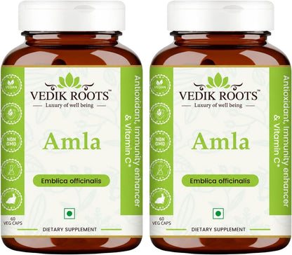 VEDIKROOTS Amla Capsules - 100% Organic Immunity Enhancer, Natural Vitamin C Supplement (60 Capsules)