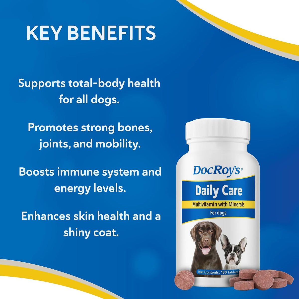 Doc Roy’s Daily Care Canine Multivitamin Supplement for Dogs, 180ct Chewable Tablets with 34 Essential Vitamins, Minerals, Omega Fatty Acids & Antioxidants, All Breeds & Life Stages - görsel 3