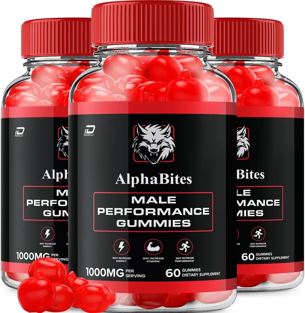 Alpha Bites for Men Gummies – Alphabites Max Performance, Advanced Formula 1000mg, Extra Strength Natural Supplement for Muscle Function & Overall Health Support (3 Pack – 180 Gummies) - görsel 1