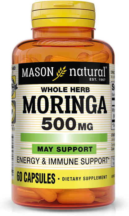 MASON NATURAL Moringa 500 mg – Energy Metabolism & Immune Support, 60 Capsules