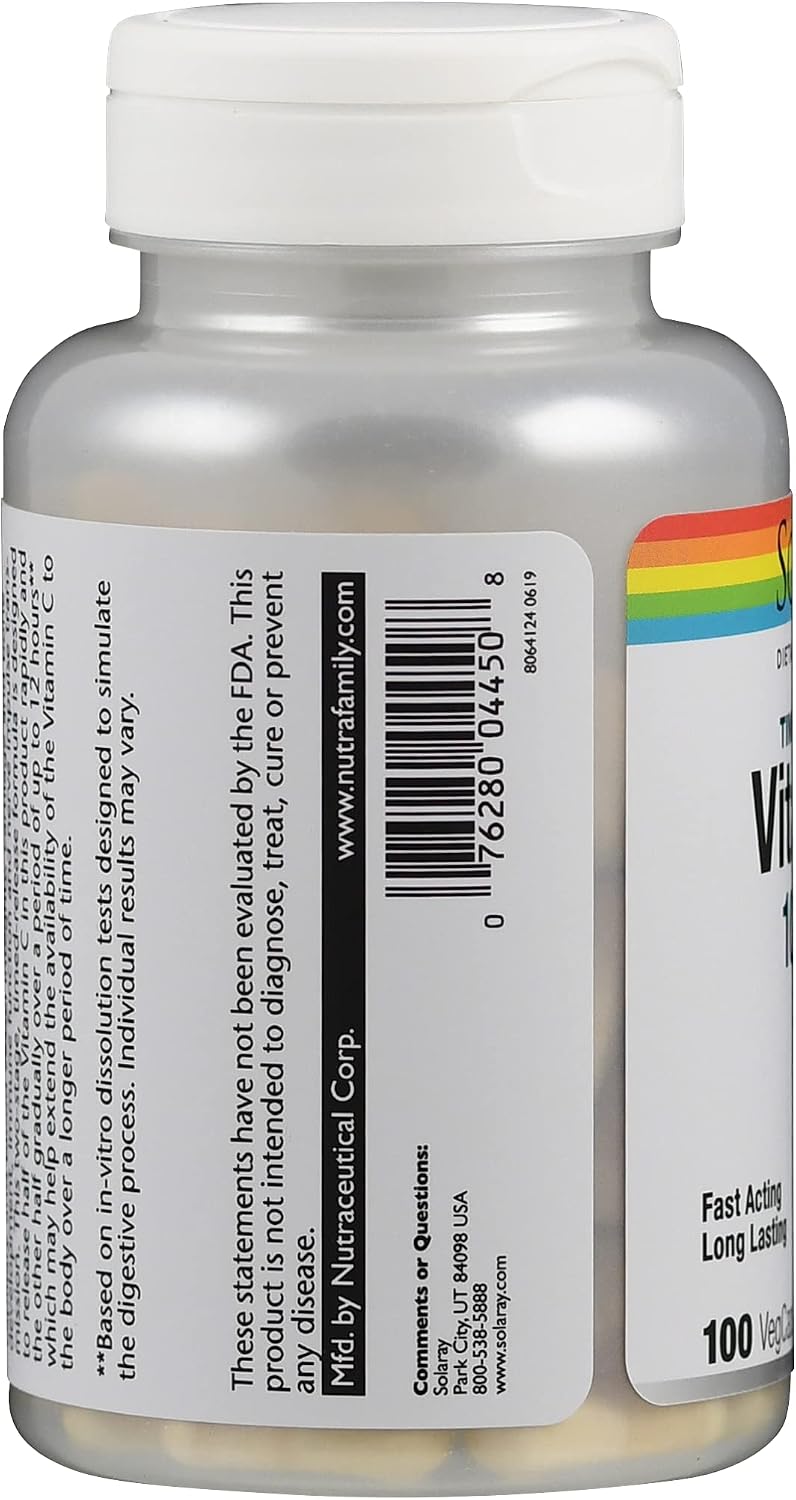 Solaray Vitamin C 1000mg Timed Release Capsules, 100 Count - görsel 3