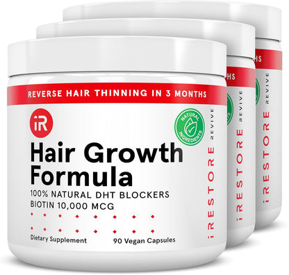 iRestore Hair Growth Supplement - Biotin & Multivitamins for Hair Support for Women and Men, 90 Capsules (30-Day Supply)
