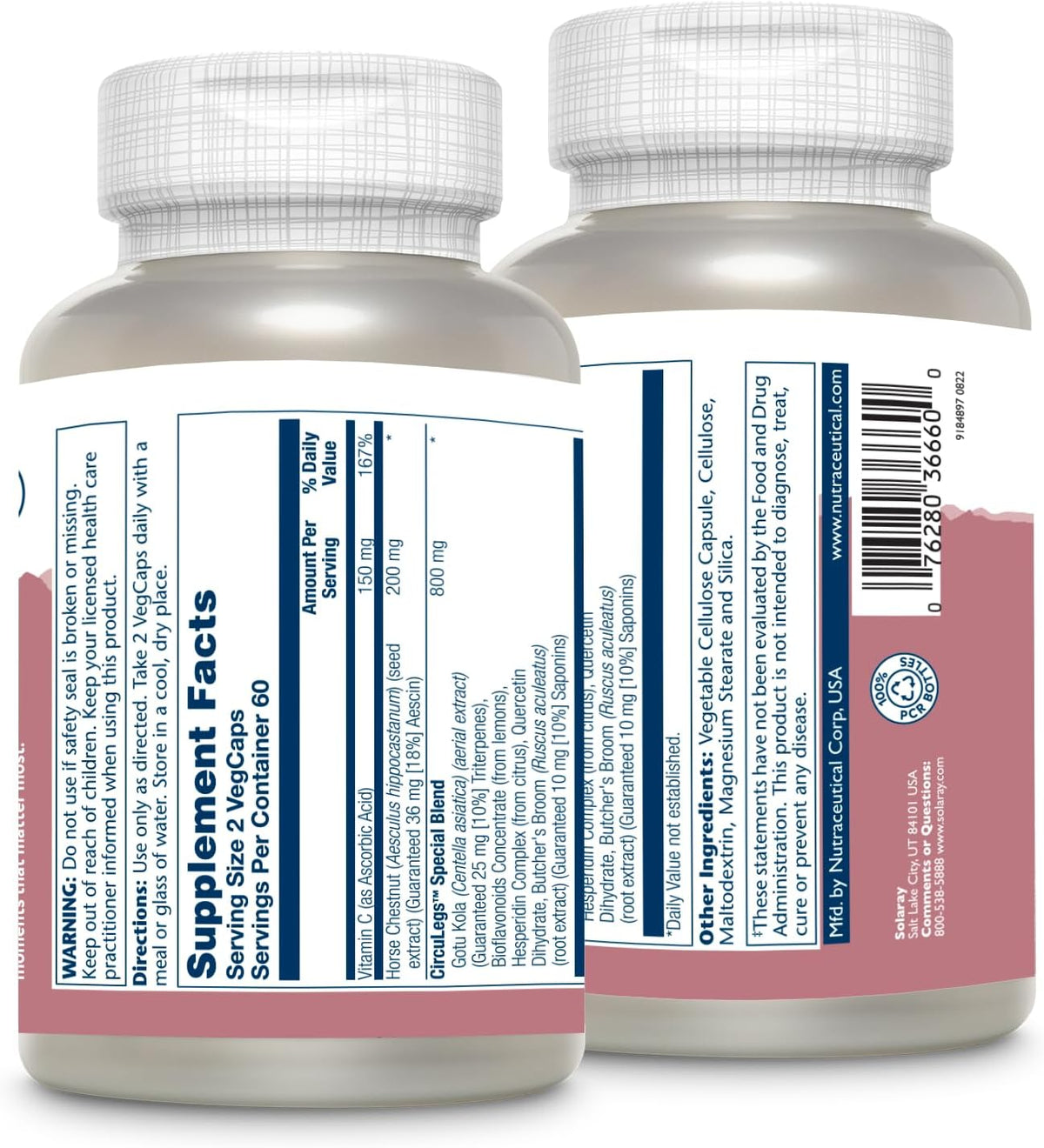 SOLARAY Circulegs - Herbal Supplement with Horse Chestnut Extract & Vitamin C, Vegan, Gluten-Free - 60 Servings - görsel 2