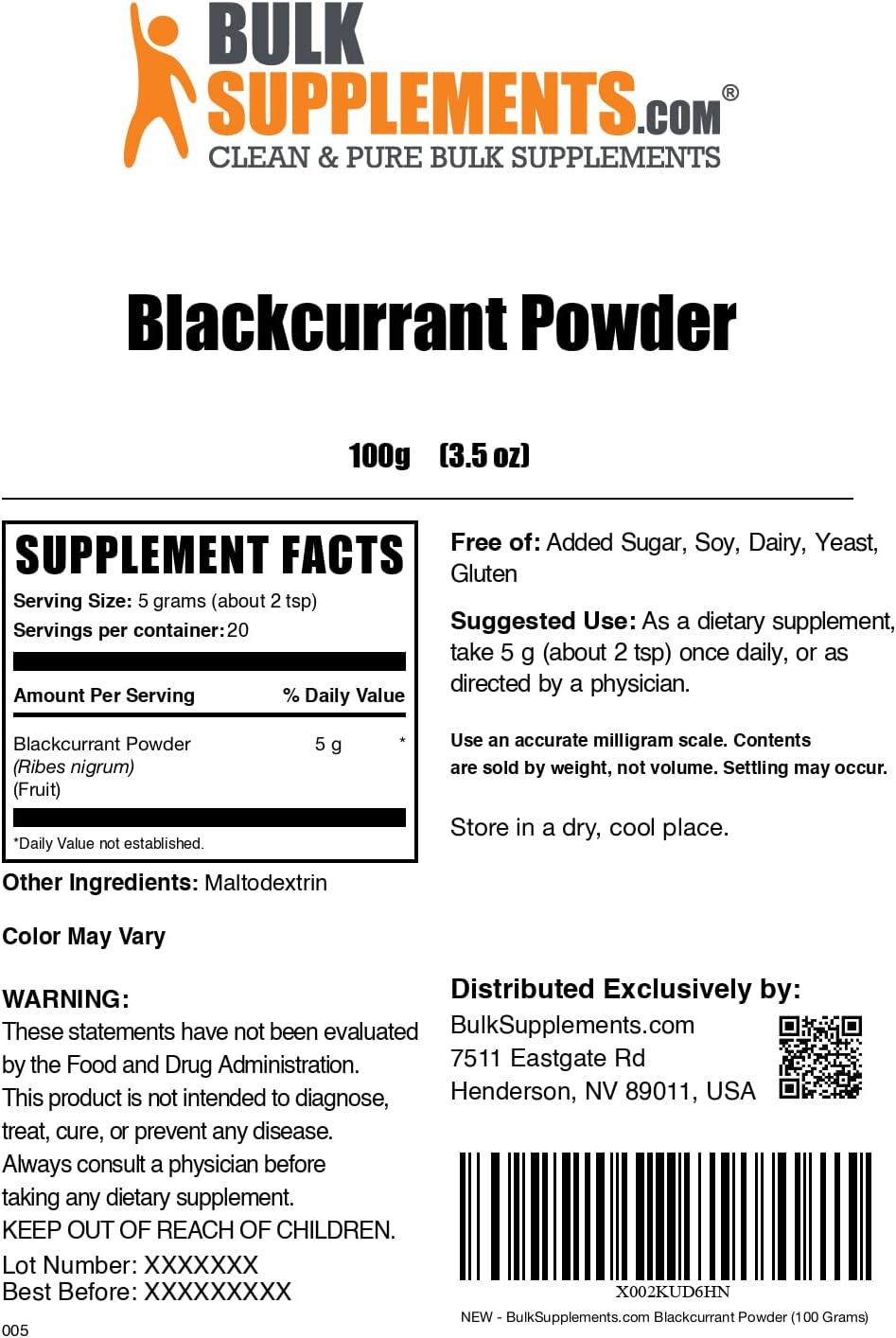 BulkSupplements Blackcurrant Powder - 100g - görsel 6