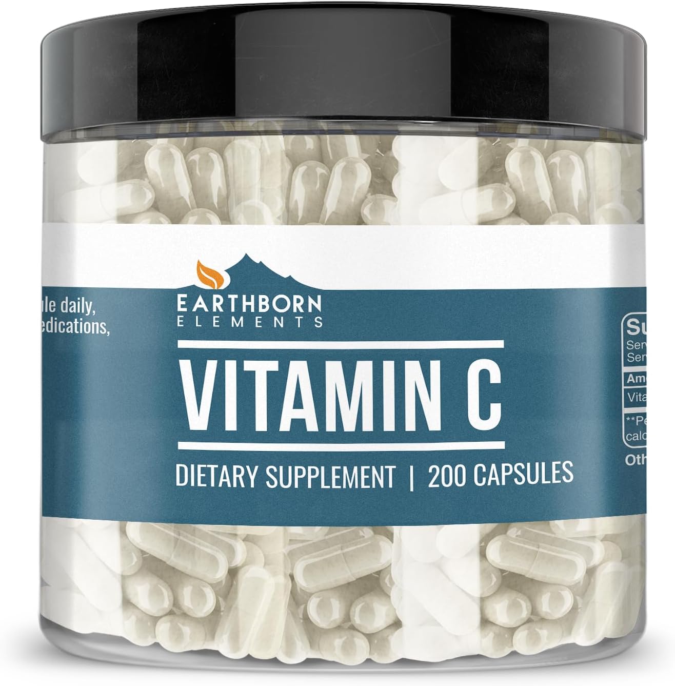 Earthborn Elements Vitamin C 200 Capsules, Pure & Undiluted, No Additives - görsel 1