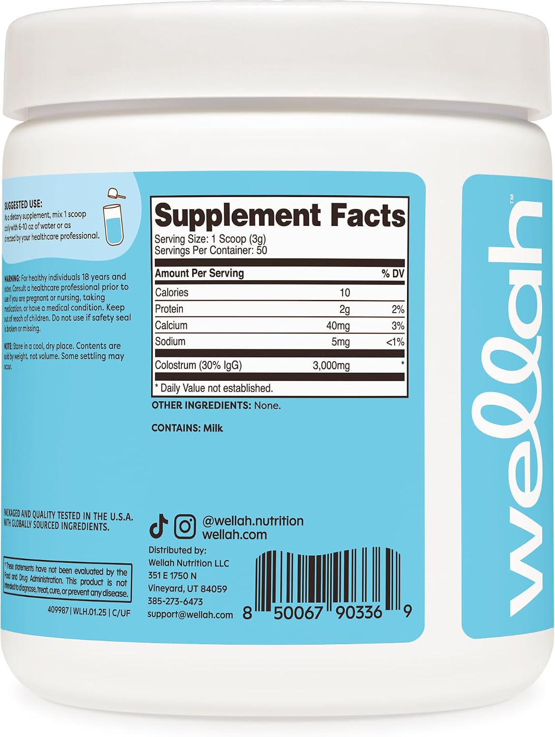 Wellah Colostrum Unflavoured - 3g per Serving, 50 Servings - görsel 4