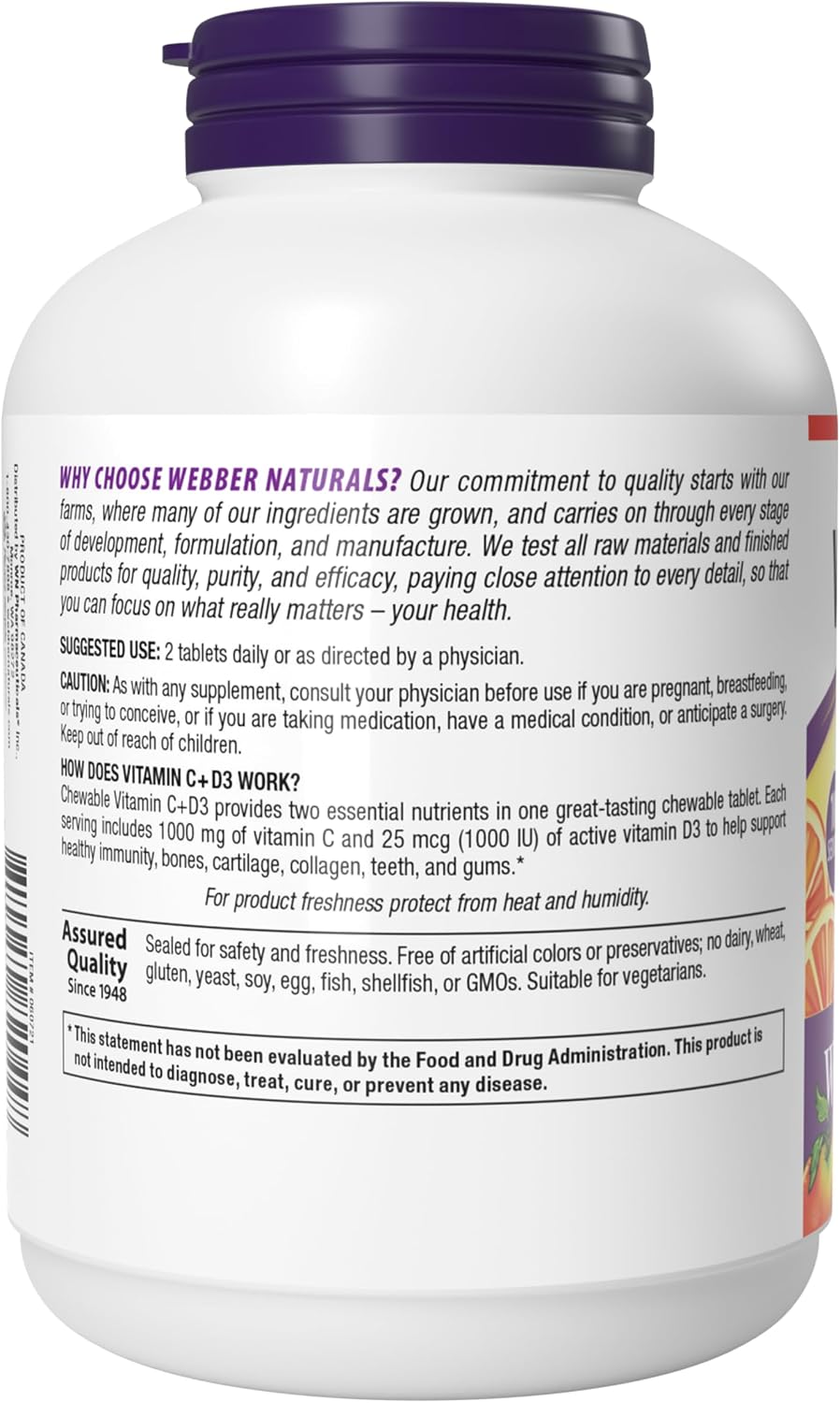 Webber Naturals Chewable Vitamin C 1000mg + D3, Orange Flavour, 200 Tablets - görsel 9