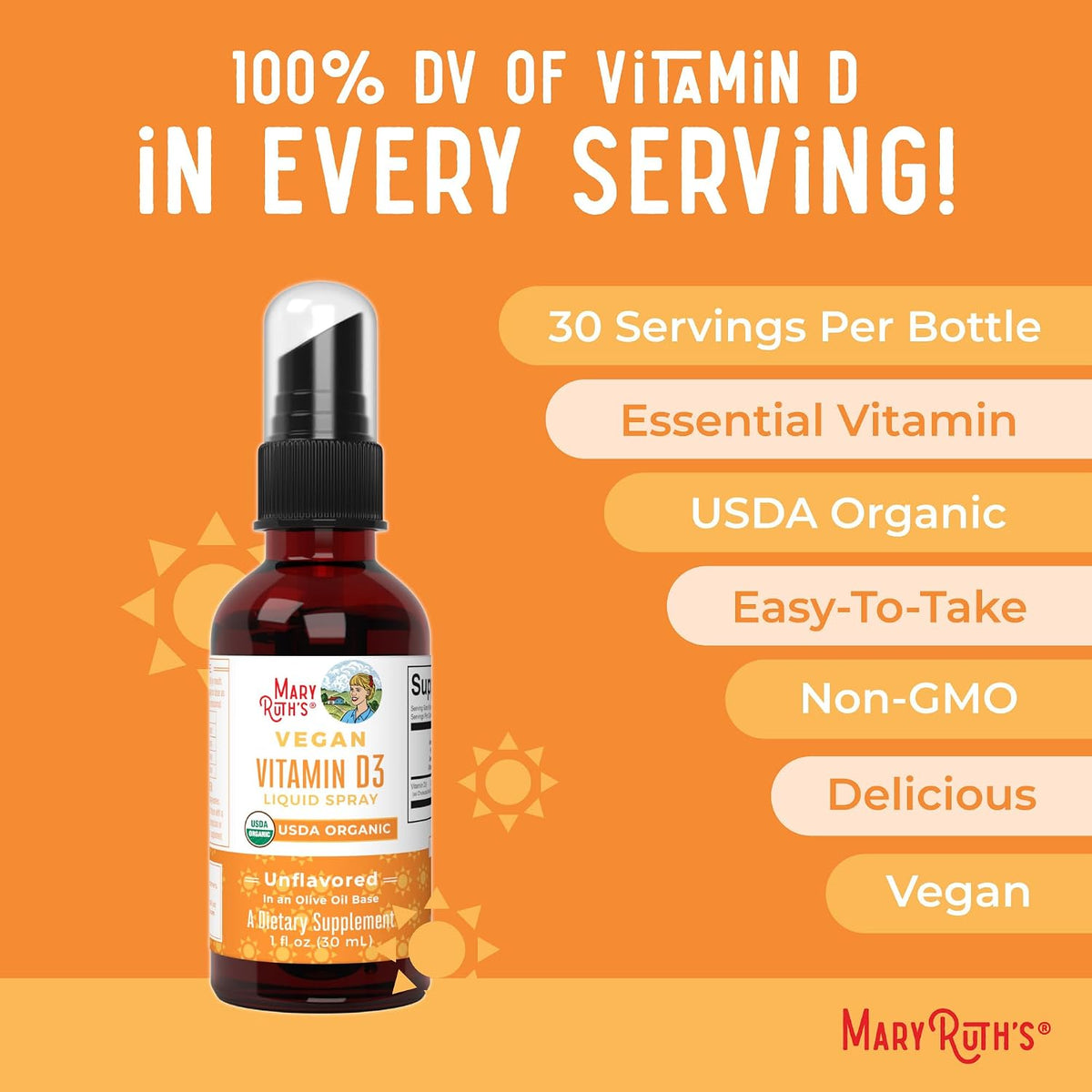 MaryRuth Organics Vegan Vitamin D3 Spray - Certified Organic, Sugar-Free, 30 Servings - görsel 7