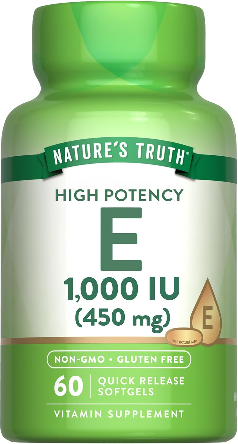 Nature's Truth Vitamin E Softgels | 1000 IU | 60 Count | Non-GM & Gluten-free Supplement - görsel 1