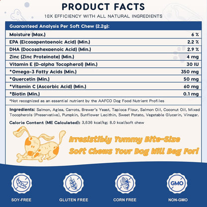 ZEBORA Salmon Oil Soft Chews for Dogs Skin and Coat - Omega-3-6-9 with Vitamins C & E - 120 Chews