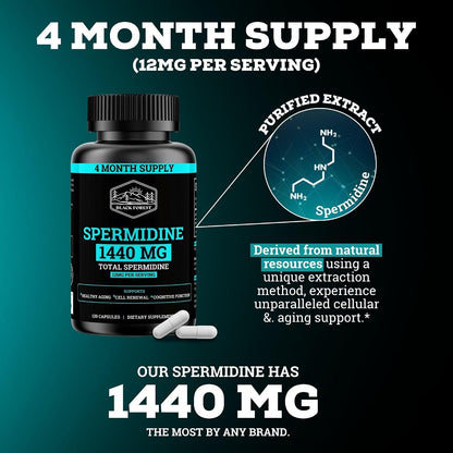 Spermidine Food Supplement – 1440mg (99% Pure) – 120 Capsules – 4 Month Supply
